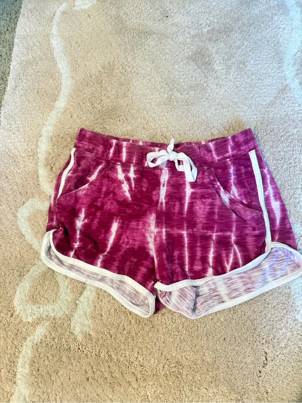 Justice Pink Tie-Dye Athletic Lounge Shorts with White Trim worn 1x